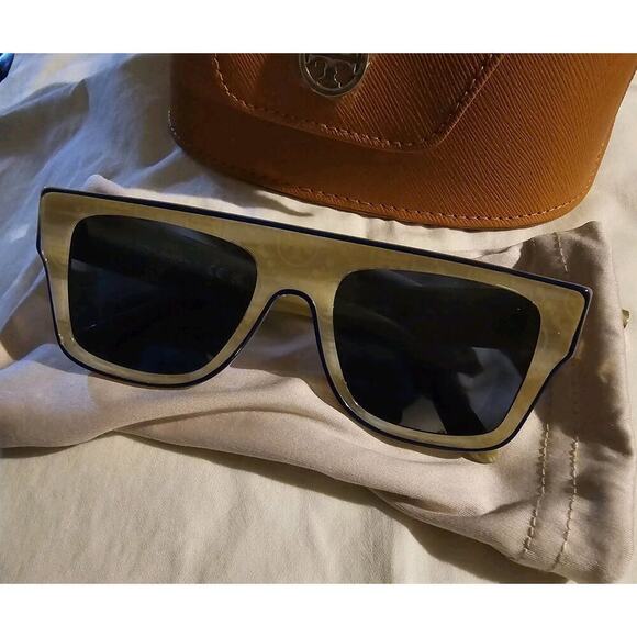 Tory Burch Womens Square Sunglasses Beige Blue Accent Tint‎ With Case main image 7